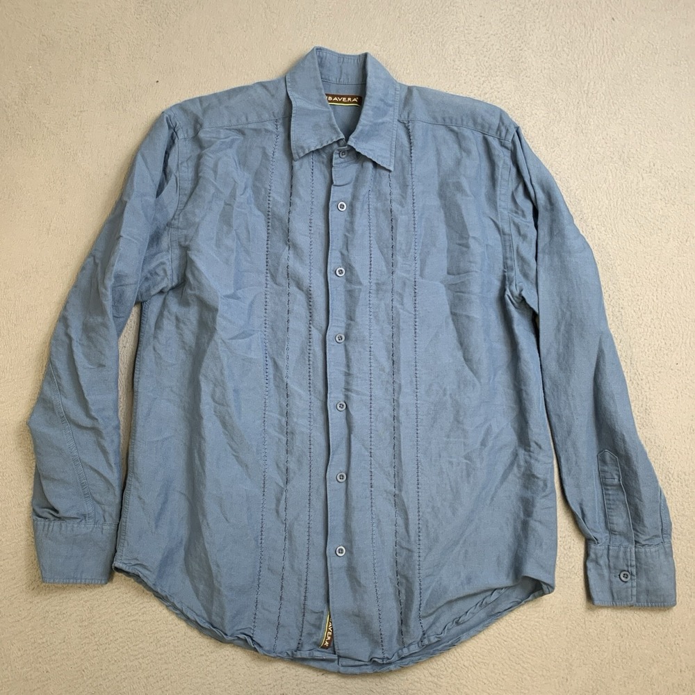 Cubavera‎ Shirt Mens Medium Button Up Collar Blue Long Sleeve RN 37763